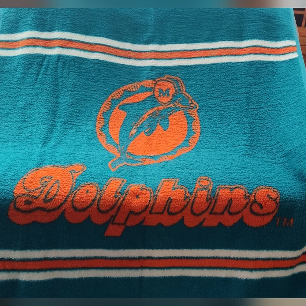 VINTAGE 90's Miami Dolphins Teal and Orange Original Logo Blanket, 6' X 4'